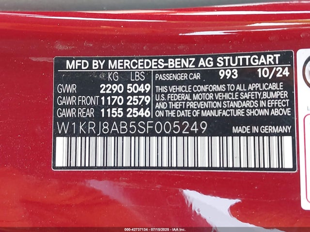 Mercedes-Benz m177 2025 W1KRJ8AB5SF005249 Image 9