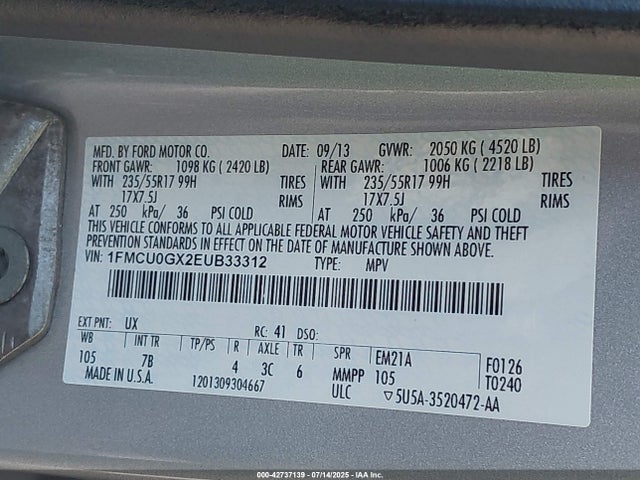 1FMCU0GX2EUB33312 Ford 2014
