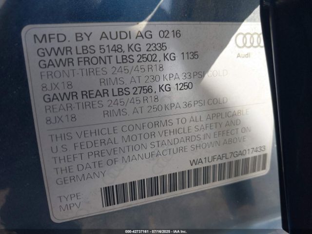 2016 AUDI ALLROAD WA1UFAFL7GA017433 Photo 8