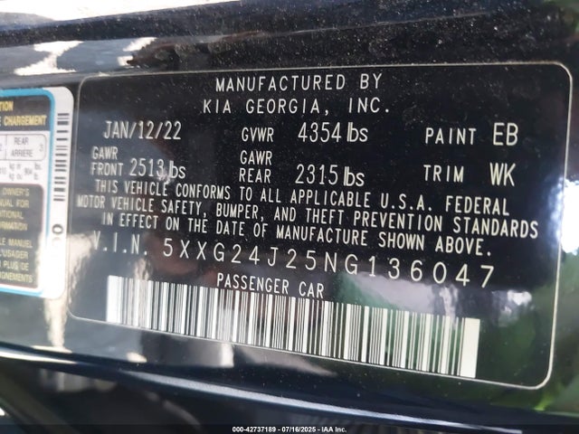 5XXG24J25NG136047 KIA t-gdi gamma ii