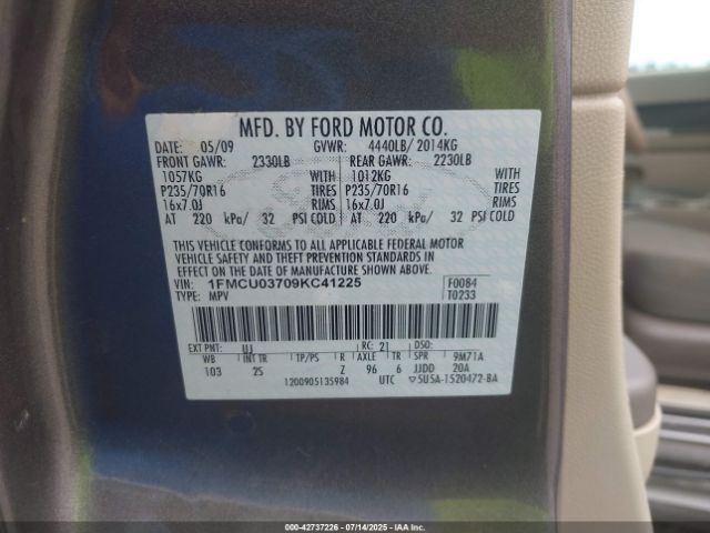 2009 FORD ESCAPE 1FMCU03709KC41225 Photo 8