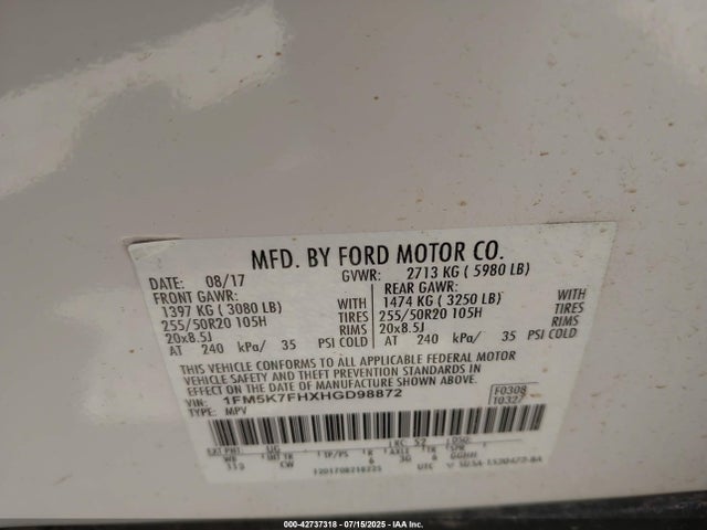 Ford 2.3l gtdi 2017 1FM5K7FHXHGD98872 Image 9