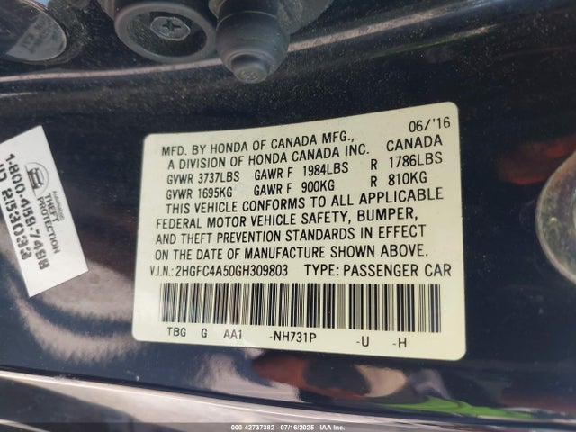 2HGFC4A50GH309803 Honda k20c2