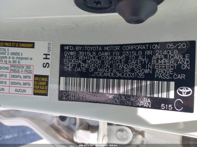 Toyota 2zr-fxe, 1nm 2021 JTDEAMDE3MJ003135 Image 9