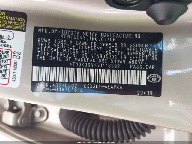 2006 TOYOTA AVALON 4T1BK36B16U116592 Photo 8