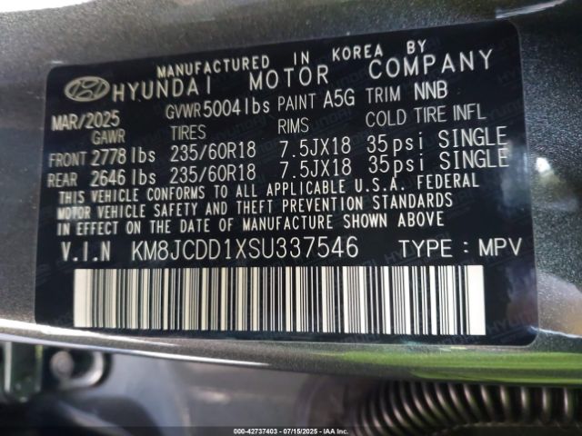 2025 HYUNDAI TUCSON HYBRID KM8JCDD1XSU337546 Photo 8