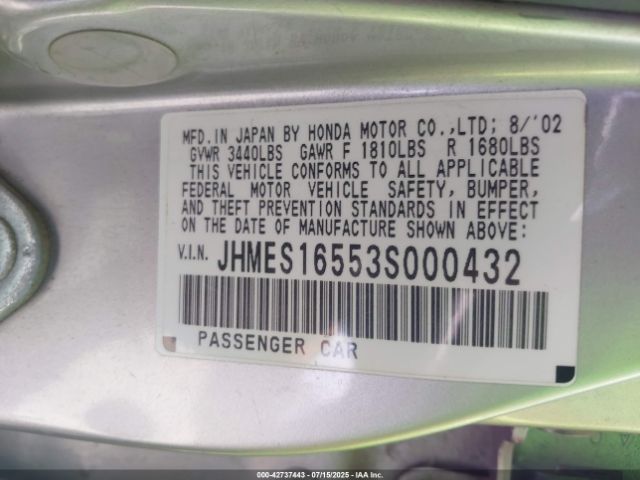 2003 HONDA CIVIC JHMES16553S000432 Photo 8