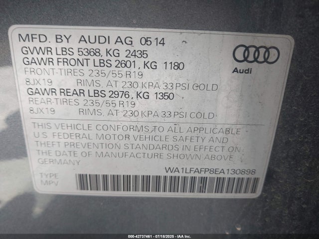 Audi 2.0t 2014 WA1LFAFP8EA130898 Image 9