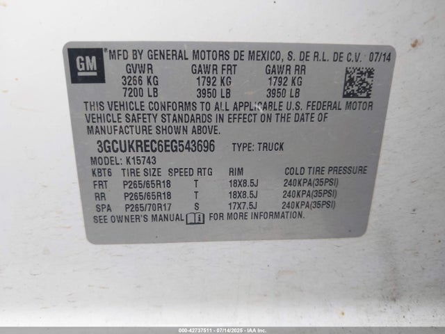 3GCUKREC6EG543696 Chevrolet l83 - vvt, afm (active fuel management), aluminum