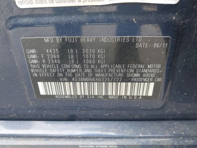 2011 SUBARU LEGACY 4S3BMBG6XB3257722 Photo 8