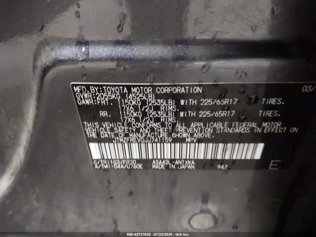 JTMZFREV0JJ741159 Toyota 2ar-fe
