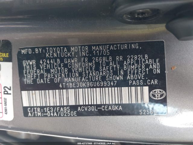 2006 TOYOTA CAMRY 4T1BE30K96U699347 Photo 8