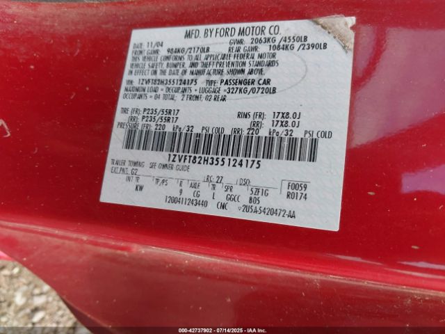 2005 FORD MUSTANG 1ZVFT82H355124175 Photo 8