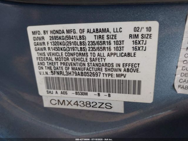 2010 HONDA ODYSSEY 5FNRL3H79AB052697 Photo 8