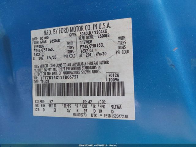 2000 FORD RANGER 1FTZR15X1YTB06721 Photo 8