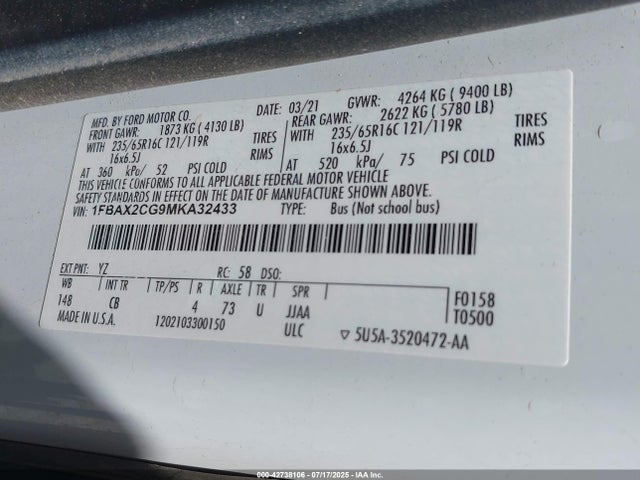 Ford 2021 2021 1FBAX2CG9MKA32433 Image 9