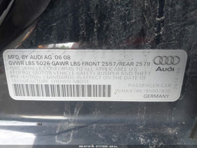 2009 AUDI A4 WAULK78K19N007820 Photo 8