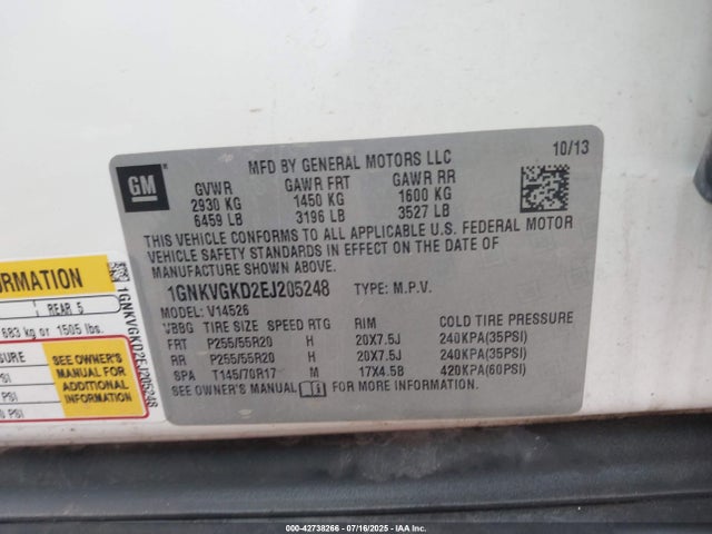 Chevrolet llt 2014 1GNKVGKD2EJ205248 Image 9