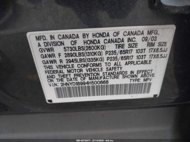 2004 ACURA MDX 2HNYD18994H500668 Photo 8
