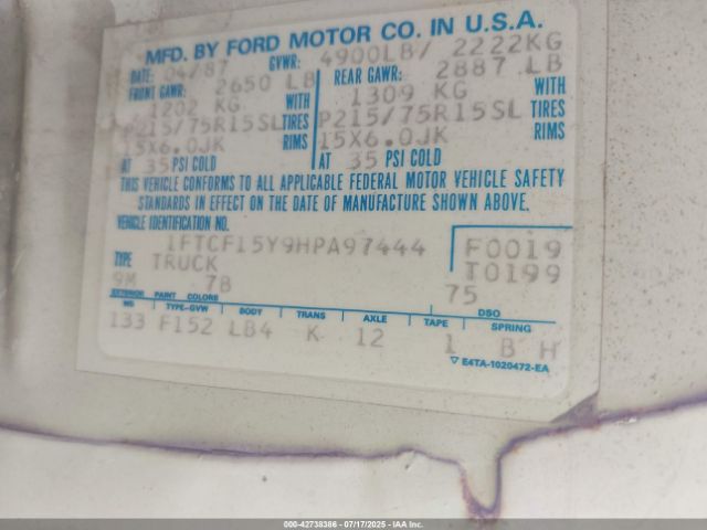 1987 FORD F150 1FTCF15Y9HPA97444 Photo 8