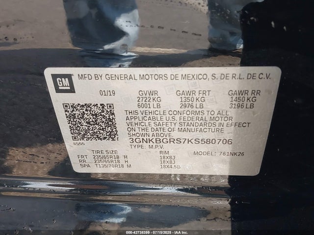 3GNKBGRS7KS580706 Chevrolet lgx