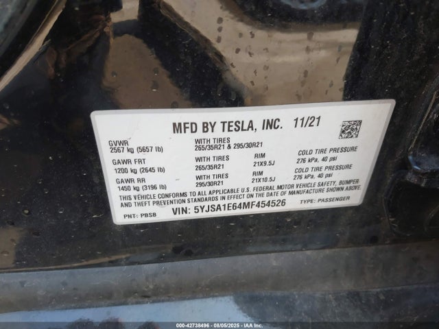 2021 TESLA MODEL S 5YJSA1E64MF454526 Photo 8