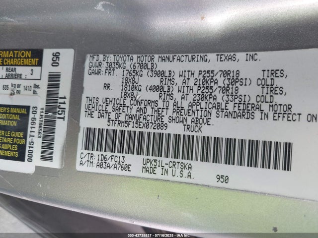 Toyota 1ur-fe 2014 5TFRM5F15EX072089 Image 9