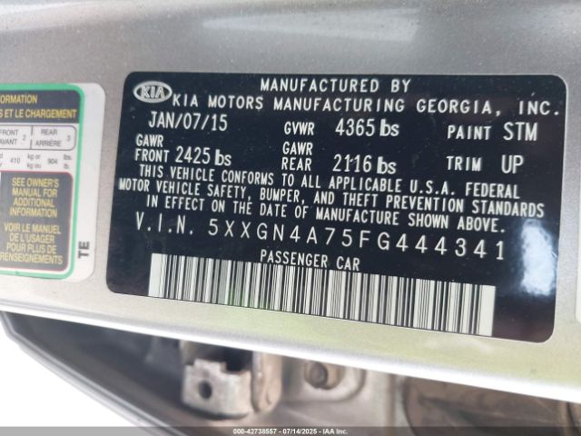 2015 KIA OPTIMA 5XXGN4A75FG444341 Photo 8