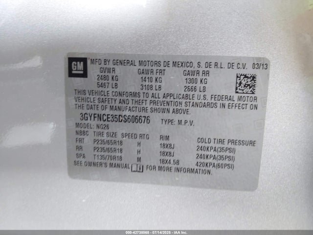 2013 CADILLAC SRX 3GYFNCE35DS606676 Photo 8