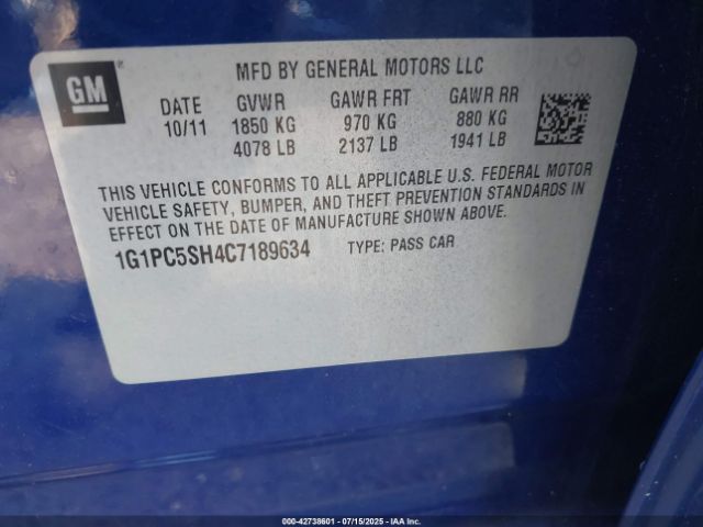 2012 CHEVROLET CRUZE 1G1PC5SH4C7189634 Photo 8