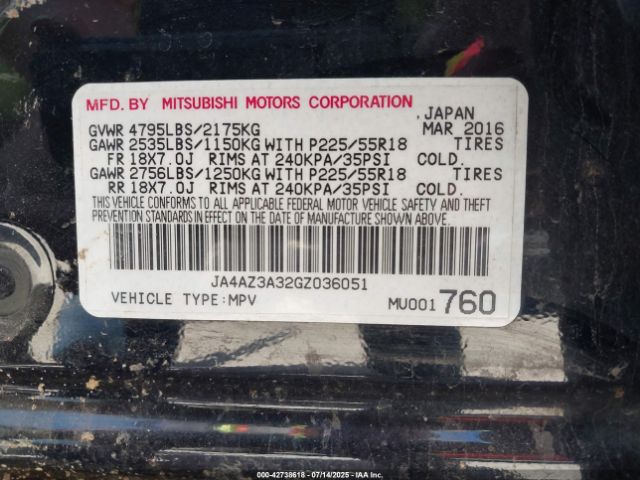2016 MITSUBISHI OUTLANDER JA4AZ3A32GZ036051 Photo 8