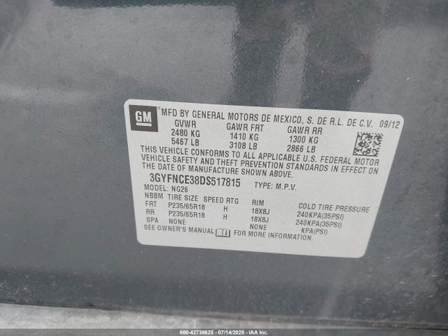 2013 CADILLAC SRX 3GYFNCE38DS517815 Photo 8