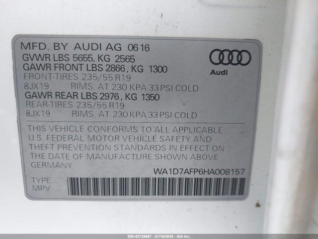 2017 AUDI Q5 WA1D7AFP6HA008157 Photo 8