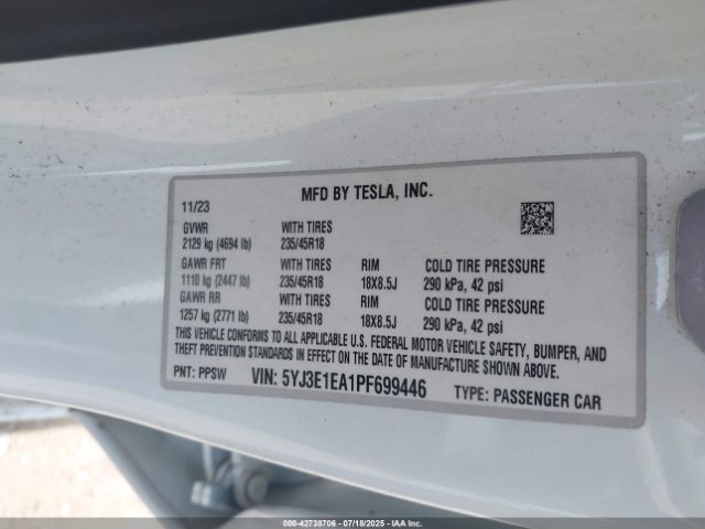 2023 TESLA MODEL 3 5YJ3E1EA1PF699446 Photo 8