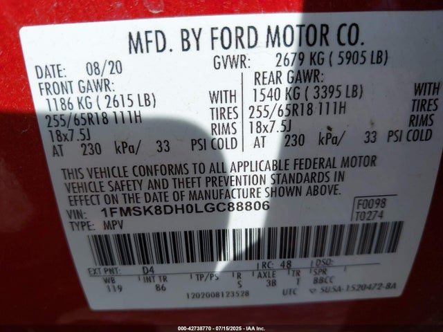 1FMSK8DH0LGC88806 Ford 2020