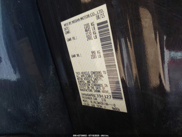 Nissan Maxima 2016 1N4AA6AP6GC394327 Image 9