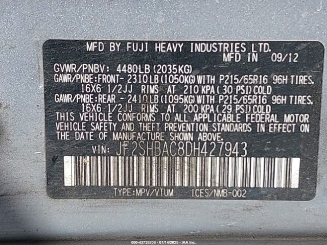 2013 SUBARU FORESTER JF2SHBAC8DH427943 Photo 8