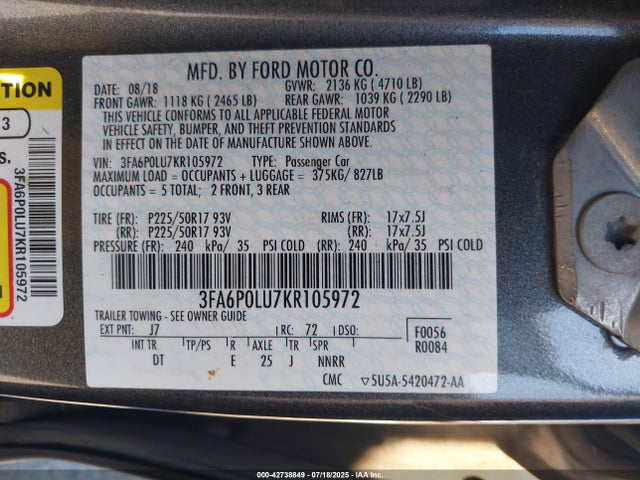Ford 2019 2019 3FA6P0LU7KR105972 Image 9