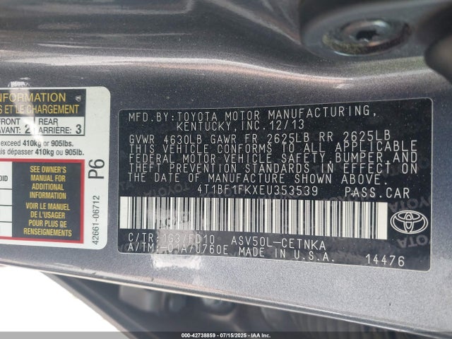 Toyota 2ar-fe 2014 4T1BF1FKXEU353539 Image 9