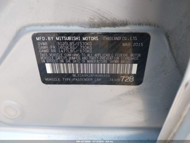 2015 MITSUBISHI MIRAGE ML32A3HJXFH046355 Photo 8