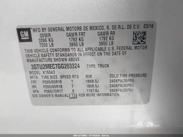 GMC l83 - sidi, vvt, afm, e85 max, aluminum 2016 3GTU2MEC7GG263324 Image 9