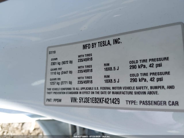 Tesla 2019 2019 5YJ3E1EB2KF421429 Image 9