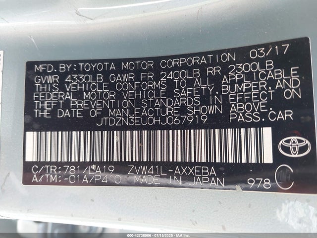 Toyota 2zr-fxe, 5jm 2017 JTDZN3EU0HJ067919 Image 9
