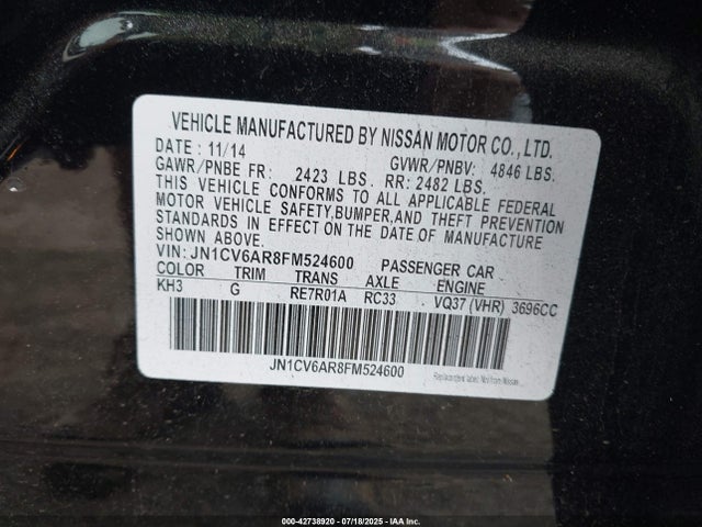 JN1CV6AR8FM524600 Infiniti Q40