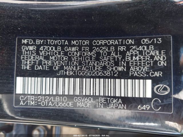 2013 LEXUS ES 350 JTHBK1GG5D2063812 Photo 8