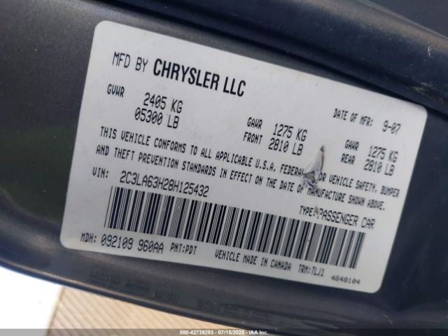 2008 CHRYSLER 300C 2C3LA63H28H125432 Photo 8