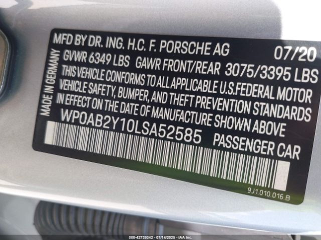 2020 PORSCHE TAYCAN WP0AB2Y10LSA52585 Photo 8