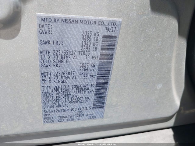 Nissan Rogue 2017 5N1AT2MT8HC878115 Image 9