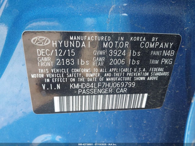 Hyundai 2017 2017 KMHD84LF7HU069799 Image 9