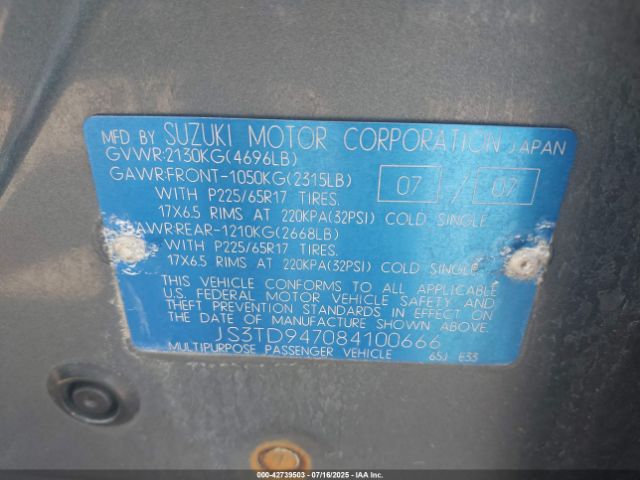 2008 SUZUKI GRAND VITARA JS3TD947084100666 Photo 8